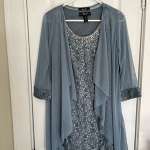 RN collection steel blue size 8 sleeveless dress and cardigan